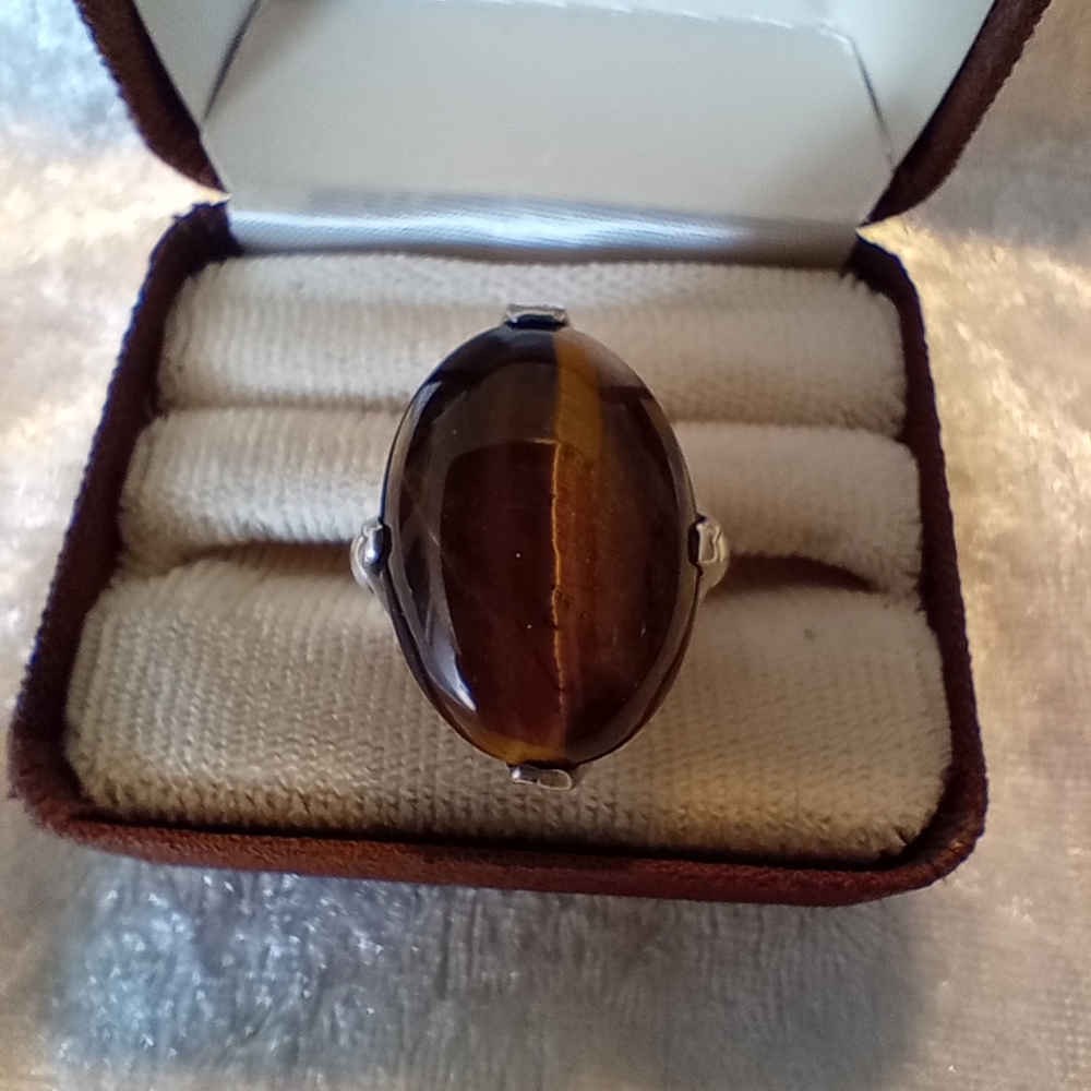 Vintage Natural Tigers Eye & Sterling Ring